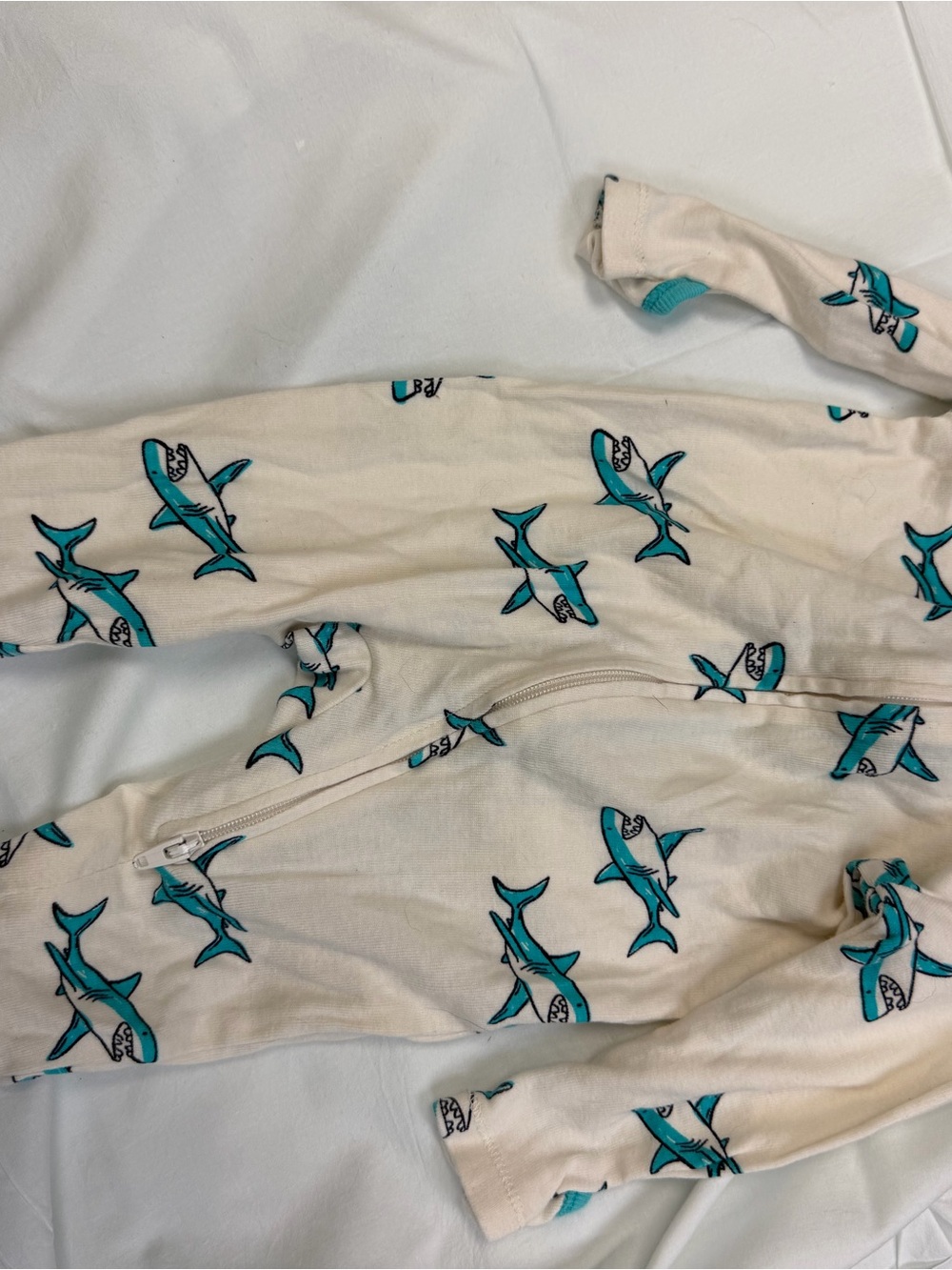 GAP Cream Zip Pajamas with Teal Shark Print